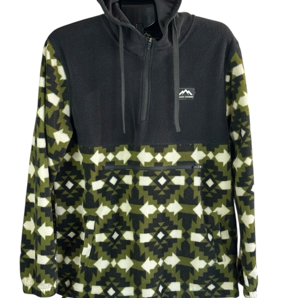 Massive Outdoor Aztec Fleece Pullover Hoodie Large 1/4 Zip Pocket Men’s SzXL